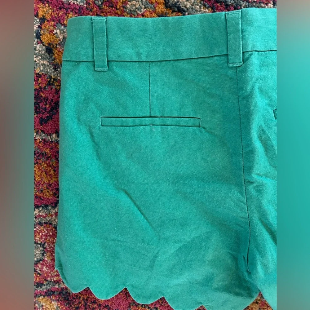 J. Crew | Women’s Green Linen Blend Scalloped Hem Shorts Size 0